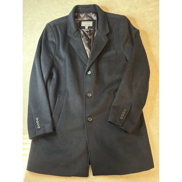 Michael Kors Classic Fit Wool Blend Overcoat Dress Coat Navy blue Size Large - Picture 1 of 11